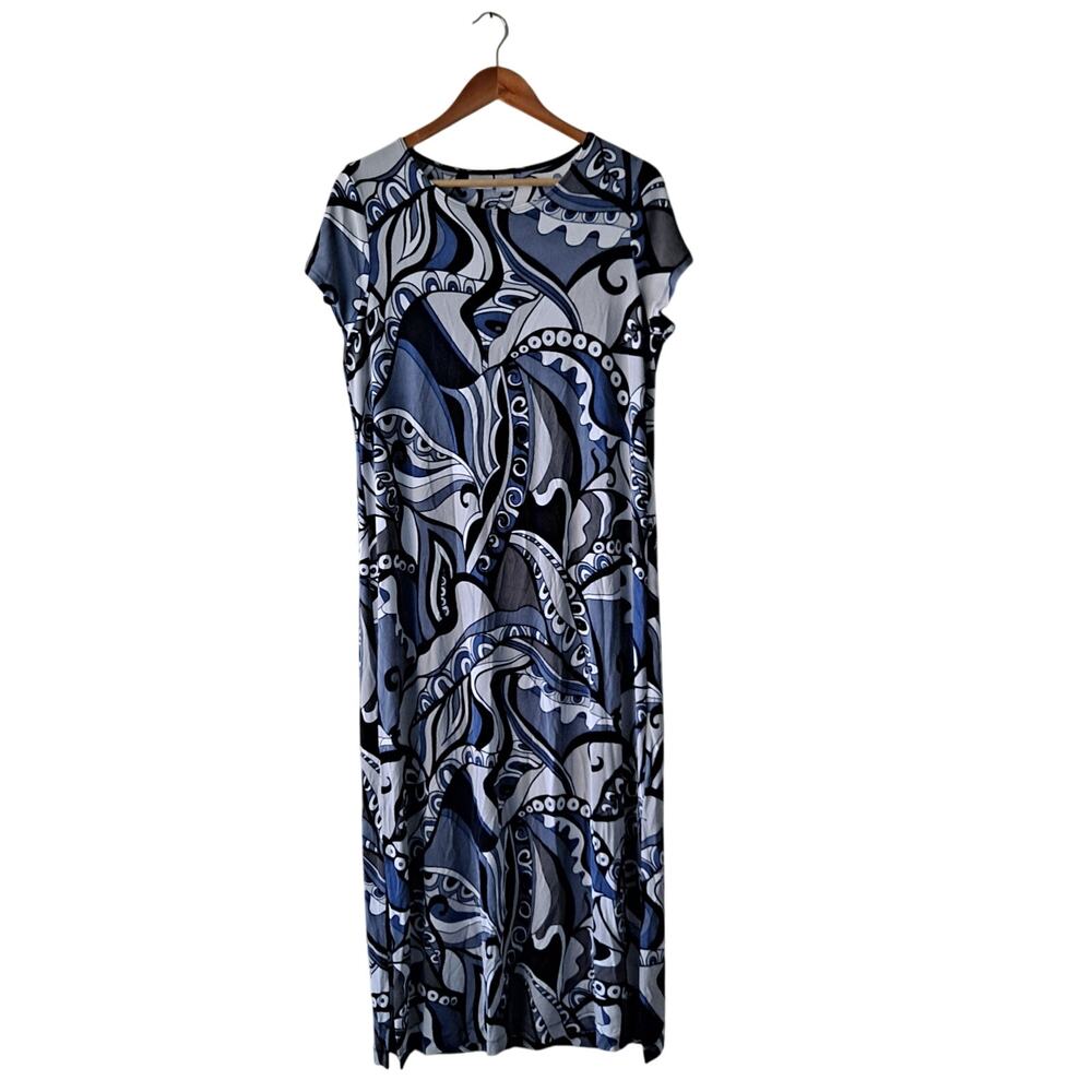 Chico's Blue, Black & Gray Abstract Print Midi Dress